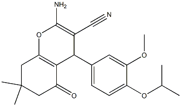 2-amino-4-(4-isopropoxy-3-methoxyphenyl)-7,7-dimethyl-5-oxo-5,6,7,8-tetrahydro-4H-chromene-3-carbonitrile Structure