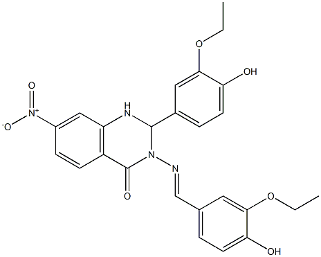 3-[(3-ethoxy-4-hydroxybenzylidene)amino]-2-(3-ethoxy-4-hydroxyphenyl)-7-nitro-2,3-dihydro-4(1H)-quinazolinone 구조식 이미지