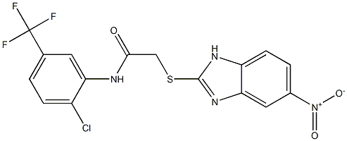 N-[2-chloro-5-(trifluoromethyl)phenyl]-2-({5-nitro-1H-benzimidazol-2-yl}sulfanyl)acetamide 구조식 이미지