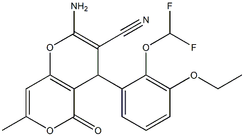 2-amino-4-[2-(difluoromethoxy)-3-ethoxyphenyl]-7-methyl-5-oxo-4H,5H-pyrano[4,3-b]pyran-3-carbonitrile Structure