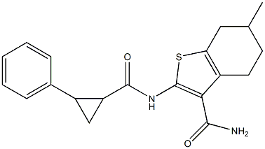 6-methyl-2-{[(2-phenylcyclopropyl)carbonyl]amino}-4,5,6,7-tetrahydro-1-benzothiophene-3-carboxamide Structure