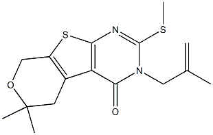 6,6-dimethyl-3-(2-methyl-2-propenyl)-2-(methylsulfanyl)-3,5,6,8-tetrahydro-4H-pyrano[4',3':4,5]thieno[2,3-d]pyrimidin-4-one 구조식 이미지