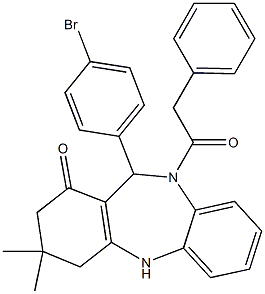11-(4-bromophenyl)-3,3-dimethyl-10-(phenylacetyl)-2,3,4,5,10,11-hexahydro-1H-dibenzo[b,e][1,4]diazepin-1-one 구조식 이미지