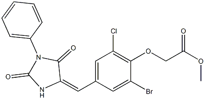methyl {2-bromo-6-chloro-4-[(2,5-dioxo-1-phenylimidazolidin-4-ylidene)methyl]phenoxy}acetate Structure