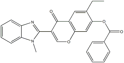 6-ethyl-3-(1-methyl-1H-benzimidazol-2-yl)-4-oxo-4H-chromen-7-yl benzoate 구조식 이미지