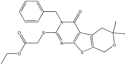 ethyl [(3-benzyl-6,6-dimethyl-4-oxo-3,5,6,8-tetrahydro-4H-pyrano[4',3':4,5]thieno[2,3-d]pyrimidin-2-yl)sulfanyl]acetate Structure