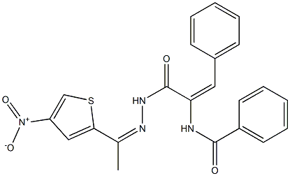 N-(1-{[2-(1-{4-nitro-2-thienyl}ethylidene)hydrazino]carbonyl}-2-phenylvinyl)benzamide Structure