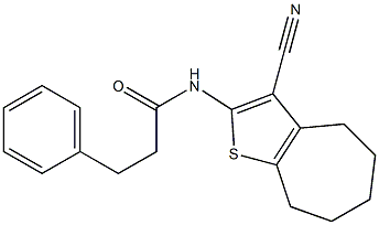 N-(3-cyano-5,6,7,8-tetrahydro-4H-cyclohepta[b]thien-2-yl)-3-phenylpropanamide 구조식 이미지