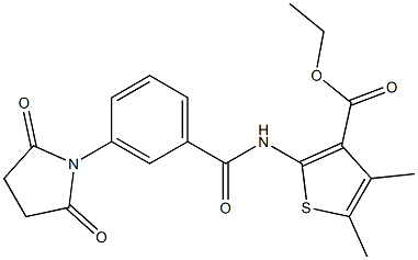 ethyl 2-{[3-(2,5-dioxo-1-pyrrolidinyl)benzoyl]amino}-4,5-dimethyl-3-thiophenecarboxylate 구조식 이미지