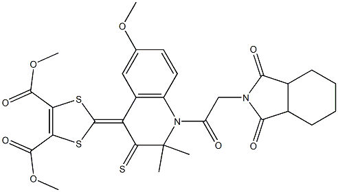 dimethyl 2-(1-[(1,3-dioxooctahydro-2H-isoindol-2-yl)acetyl]-6-methoxy-2,2-dimethyl-3-thioxo-2,3-dihydro-4(1H)-quinolinylidene)-1,3-dithiole-4,5-dicarboxylate 구조식 이미지