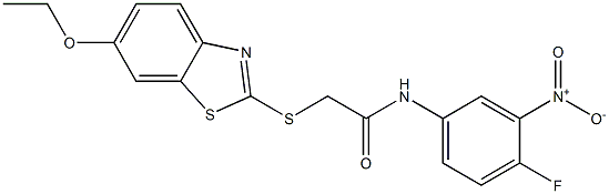 2-[(6-ethoxy-1,3-benzothiazol-2-yl)sulfanyl]-N-{4-fluoro-3-nitrophenyl}acetamide Structure