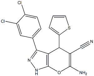 6-amino-3-(3,4-dichlorophenyl)-4-thien-2-yl-1,4-dihydropyrano[2,3-c]pyrazole-5-carbonitrile 구조식 이미지