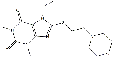 7-ethyl-1,3-dimethyl-8-{[2-(4-morpholinyl)ethyl]sulfanyl}-3,7-dihydro-1H-purine-2,6-dione 구조식 이미지