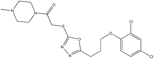 2,4-dichlorophenyl 3-(5-{[2-(4-methyl-1-piperazinyl)-2-oxoethyl]sulfanyl}-1,3,4-oxadiazol-2-yl)propyl ether 구조식 이미지