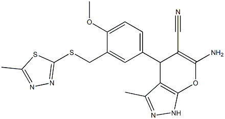 6-amino-4-(4-methoxy-3-{[(5-methyl-1,3,4-thiadiazol-2-yl)sulfanyl]methyl}phenyl)-3-methyl-1,4-dihydropyrano[2,3-c]pyrazole-5-carbonitrile Structure