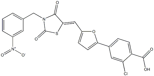 2-chloro-4-{5-[(3-{3-nitrobenzyl}-2,4-dioxo-1,3-thiazolidin-5-ylidene)methyl]-2-furyl}benzoic acid 구조식 이미지