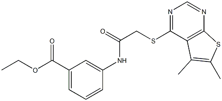 ethyl 3-({[(5,6-dimethylthieno[2,3-d]pyrimidin-4-yl)sulfanyl]acetyl}amino)benzoate Structure