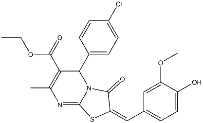 ethyl 5-(4-chlorophenyl)-2-(4-hydroxy-3-methoxybenzylidene)-7-methyl-3-oxo-2,3-dihydro-5H-[1,3]thiazolo[3,2-a]pyrimidine-6-carboxylate 구조식 이미지