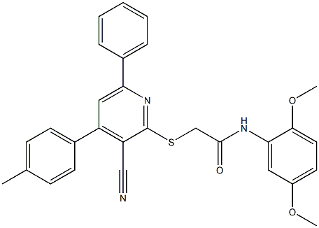 2-{[3-cyano-4-(4-methylphenyl)-6-phenyl-2-pyridinyl]sulfanyl}-N-(2,5-dimethoxyphenyl)acetamide Structure