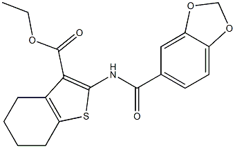 ethyl 2-[(1,3-benzodioxol-5-ylcarbonyl)amino]-4,5,6,7-tetrahydro-1-benzothiophene-3-carboxylate 구조식 이미지