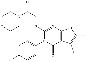 3-(4-fluorophenyl)-5,6-dimethyl-2-{[2-(4-morpholinyl)-2-oxoethyl]sulfanyl}thieno[2,3-d]pyrimidin-4(3H)-one 구조식 이미지