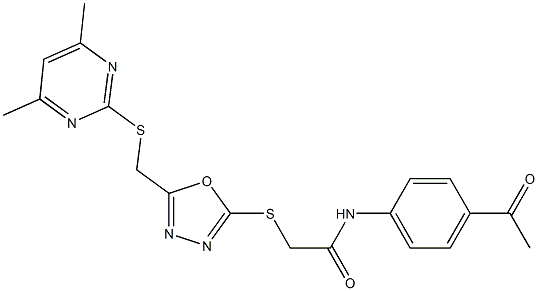 N-(4-acetylphenyl)-2-[(5-{[(4,6-dimethylpyrimidin-2-yl)sulfanyl]methyl}-1,3,4-oxadiazol-2-yl)sulfanyl]acetamide 구조식 이미지