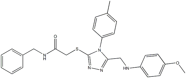 N-benzyl-2-{[5-[(4-methoxyanilino)methyl]-4-(4-methylphenyl)-4H-1,2,4-triazol-3-yl]sulfanyl}acetamide 구조식 이미지