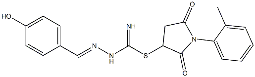 1-(2-methylphenyl)-2,5-dioxo-3-pyrrolidinyl 2-(4-hydroxybenzylidene)hydrazinecarbimidothioate Structure