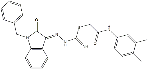 2-(3,4-dimethylanilino)-2-oxoethyl 2-(1-benzyl-2-oxo-1,2-dihydro-3H-indol-3-ylidene)hydrazinecarbimidothioate 구조식 이미지