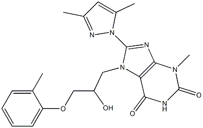 8-(3,5-dimethyl-1H-pyrazol-1-yl)-7-[2-hydroxy-3-(2-methylphenoxy)propyl]-3-methyl-3,7-dihydro-1H-purine-2,6-dione 구조식 이미지