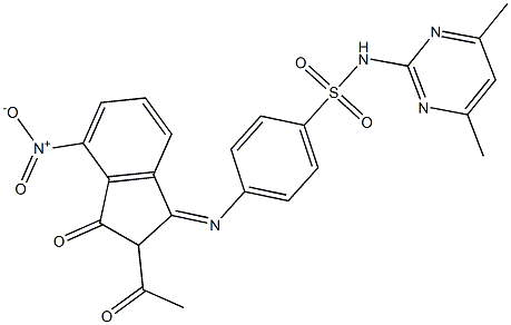 4-({2-acetyl-4-nitro-3-oxo-2,3-dihydro-1H-inden-1-ylidene}amino)-N-(4,6-dimethyl-2-pyrimidinyl)benzenesulfonamide 구조식 이미지