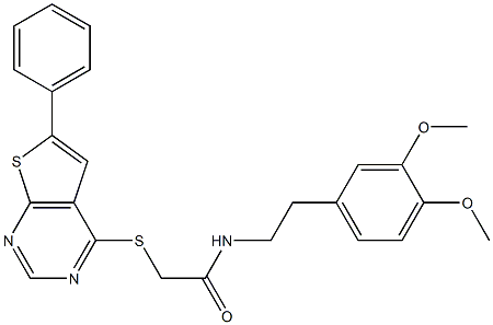 N-[2-(3,4-dimethoxyphenyl)ethyl]-2-[(6-phenylthieno[2,3-d]pyrimidin-4-yl)sulfanyl]acetamide 구조식 이미지