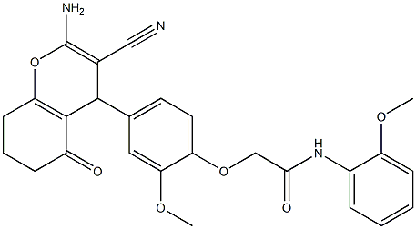 2-[4-(2-amino-3-cyano-5-oxo-5,6,7,8-tetrahydro-4H-chromen-4-yl)-2-methoxyphenoxy]-N-(2-methoxyphenyl)acetamide 구조식 이미지