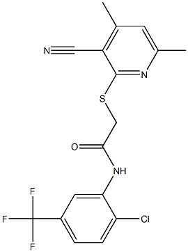 N-[2-chloro-5-(trifluoromethyl)phenyl]-2-[(3-cyano-4,6-dimethyl-2-pyridinyl)sulfanyl]acetamide 구조식 이미지