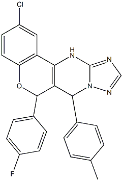 2-chloro-6-(4-fluorophenyl)-7-(4-methylphenyl)-7,12-dihydro-6H-chromeno[4,3-d][1,2,4]triazolo[1,5-a]pyrimidine 구조식 이미지