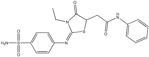 2-(2-{[4-(aminosulfonyl)phenyl]imino}-3-ethyl-4-oxo-1,3-thiazolidin-5-yl)-N-phenylacetamide Structure
