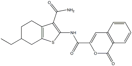 N-[3-(aminocarbonyl)-6-ethyl-4,5,6,7-tetrahydro-1-benzothien-2-yl]-1-oxo-1H-isochromene-3-carboxamide Structure