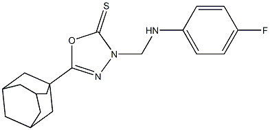 5-(1-adamantyl)-3-[(4-fluoroanilino)methyl]-1,3,4-oxadiazole-2(3H)-thione 구조식 이미지