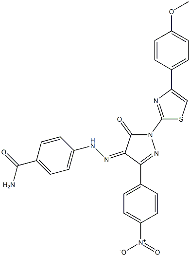 4-(2-{3-{4-nitrophenyl}-1-[4-(4-methoxyphenyl)-1,3-thiazol-2-yl]-5-oxo-1,5-dihydro-4H-pyrazol-4-ylidene}hydrazino)benzamide 구조식 이미지