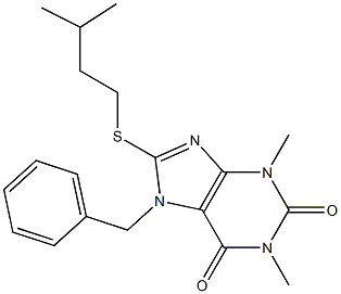 1,3-dimethyl-8-[(3-methylbutyl)sulfanyl]-7-(phenylmethyl)-3,7-dihydro-1H-purine-2,6-dione 구조식 이미지
