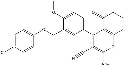 2-amino-4-{3-[(4-chlorophenoxy)methyl]-4-methoxyphenyl}-5-oxo-5,6,7,8-tetrahydro-4H-chromene-3-carbonitrile 구조식 이미지