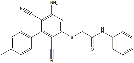 2-{[6-amino-3,5-dicyano-4-(4-methylphenyl)pyridin-2-yl]sulfanyl}-N-phenylacetamide 구조식 이미지