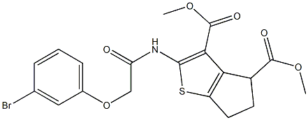 dimethyl 2-{[(3-bromophenoxy)acetyl]amino}-5,6-dihydro-4H-cyclopenta[b]thiophene-3,4-dicarboxylate Structure