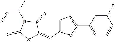 5-{[5-(3-fluorophenyl)-2-furyl]methylene}-3-(1-methylprop-2-enyl)-1,3-thiazolidine-2,4-dione 구조식 이미지