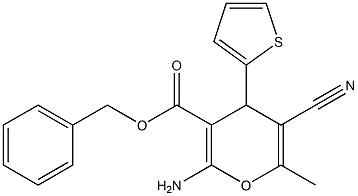 benzyl 2-amino-5-cyano-6-methyl-4-(2-thienyl)-4H-pyran-3-carboxylate 구조식 이미지