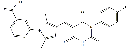 3-{3-[(1-(4-fluorophenyl)-2,4,6-trioxotetrahydro-5(2H)-pyrimidinylidene)methyl]-2,5-dimethyl-1H-pyrrol-1-yl}benzoic acid 구조식 이미지