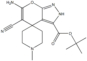 6-amino-5-cyano-2,4-dihydro-1'-methyl-3-tert-butoxycarbonylspiro[pyrano[2,3-c]pyrazole-4,4'-piperidine] 구조식 이미지