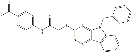 N-(4-acetylphenyl)-2-[(5-benzyl-5H-[1,2,4]triazino[5,6-b]indol-3-yl)sulfanyl]acetamide Structure