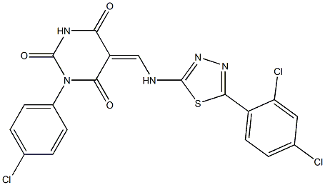 1-(4-chlorophenyl)-5-({[5-(2,4-dichlorophenyl)-1,3,4-thiadiazol-2-yl]amino}methylene)-2,4,6(1H,3H,5H)-pyrimidinetrione 구조식 이미지