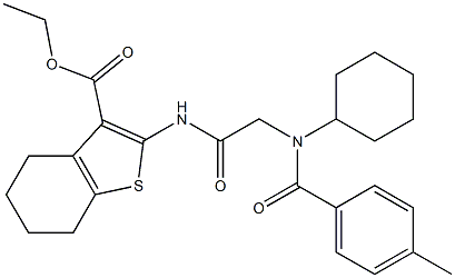 ethyl 2-({[cyclohexyl(4-methylbenzoyl)amino]acetyl}amino)-4,5,6,7-tetrahydro-1-benzothiophene-3-carboxylate 구조식 이미지